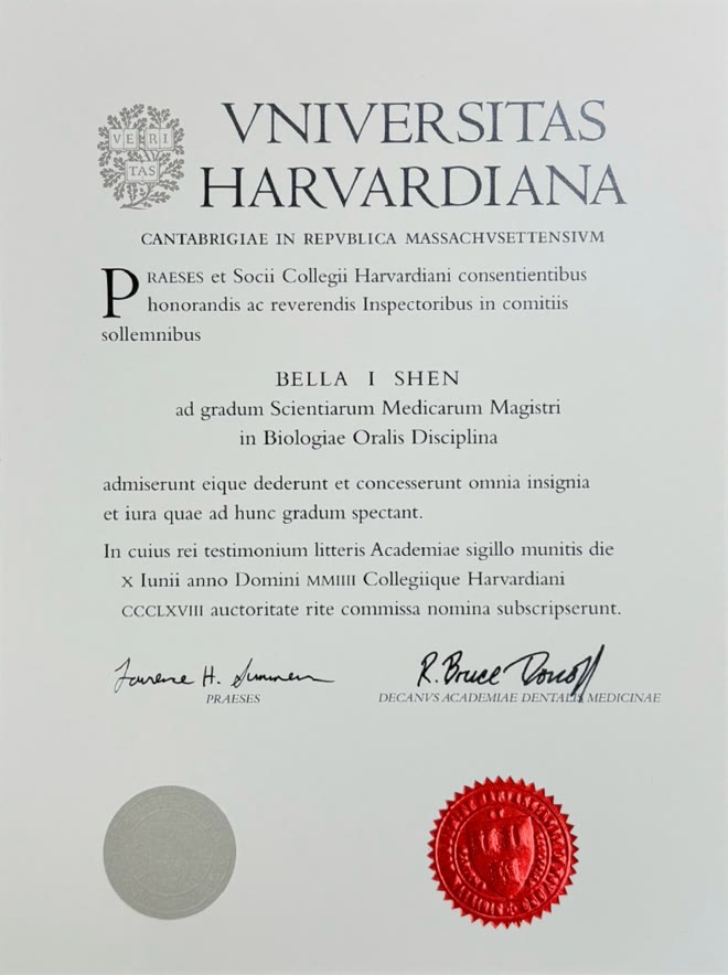 Harvard University degree awarded to Bella Shen Garnett