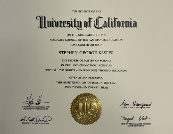 University of California Master of Science degree awarded to Stephen George Kasper