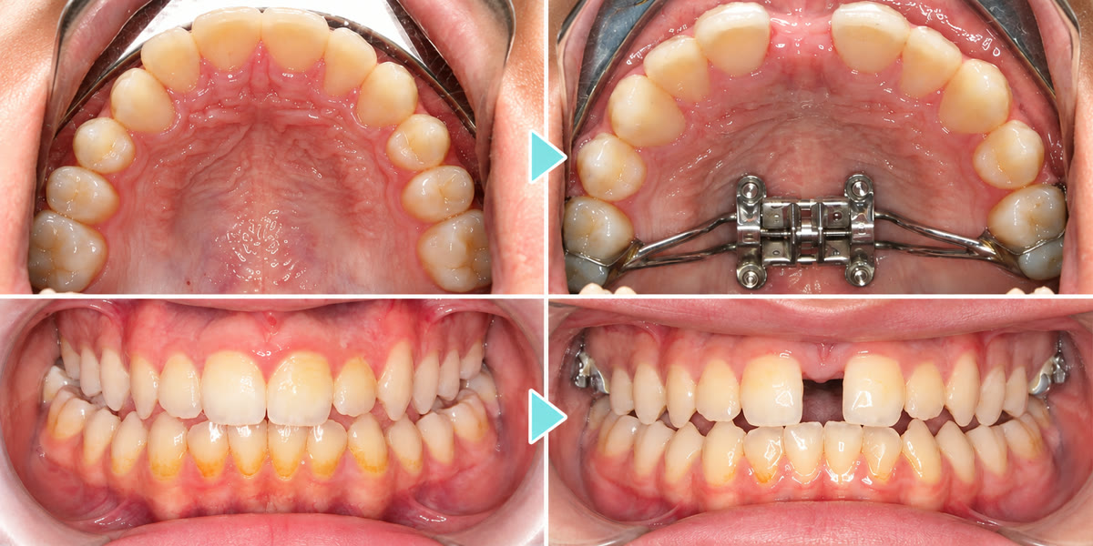 Upper arch and front teeth before and after MARPE expansion